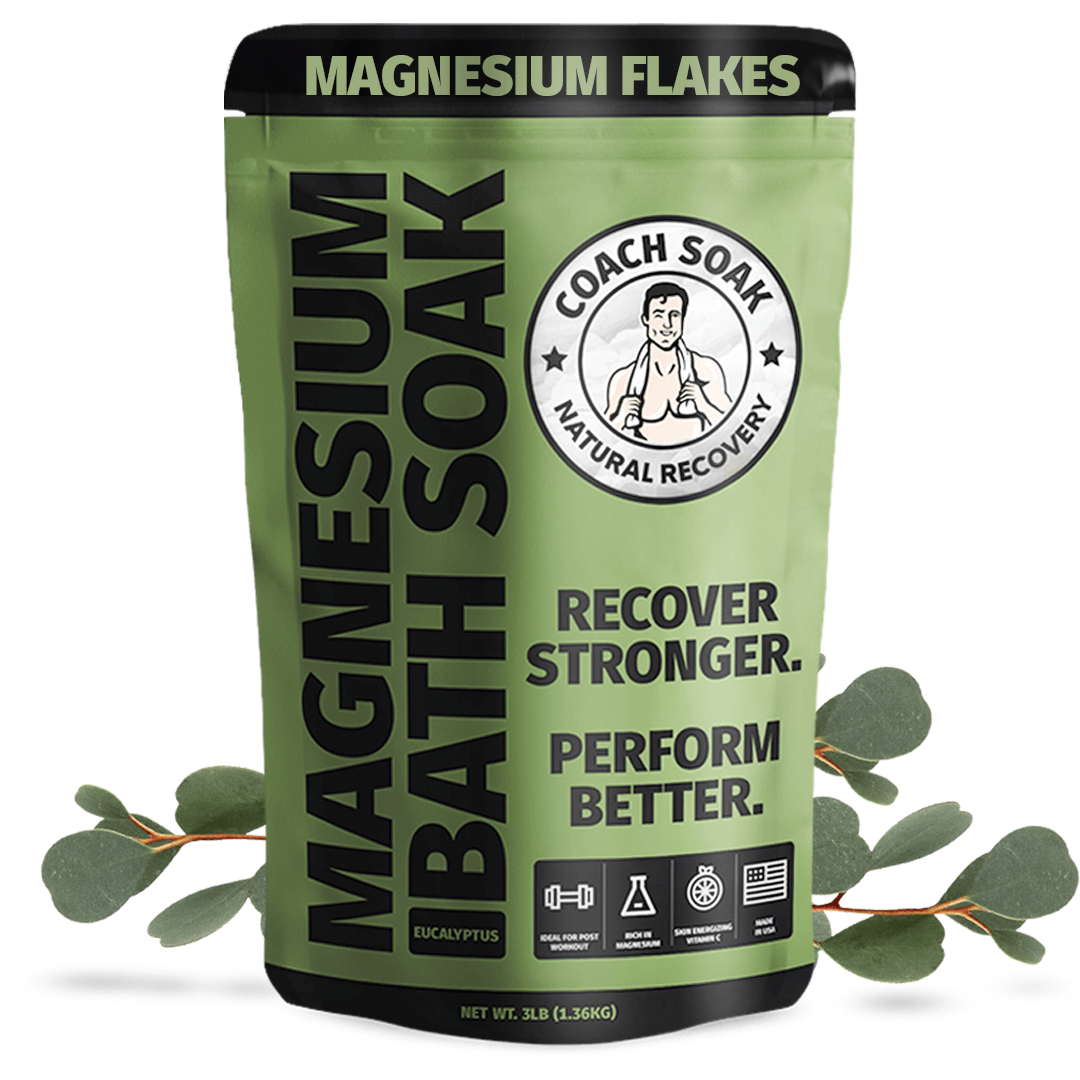 Coach Soak Magnesium Bath Soak soothes muscles with a pure mix of magnesium flakes, mineral salts, and essential oils.