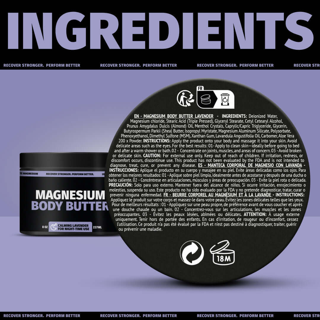 End your day with Coach Soak Magnesium Body Butter. A lavender-scented blend that delivers hydration, calm, and muscle relief through the night.