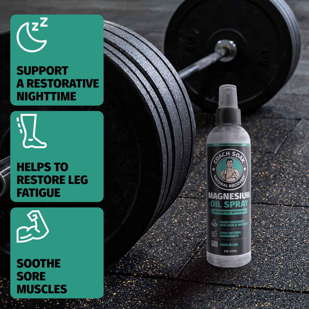 Soothe aches and support skin health with Coach Soak Magnesium Oil Spray.