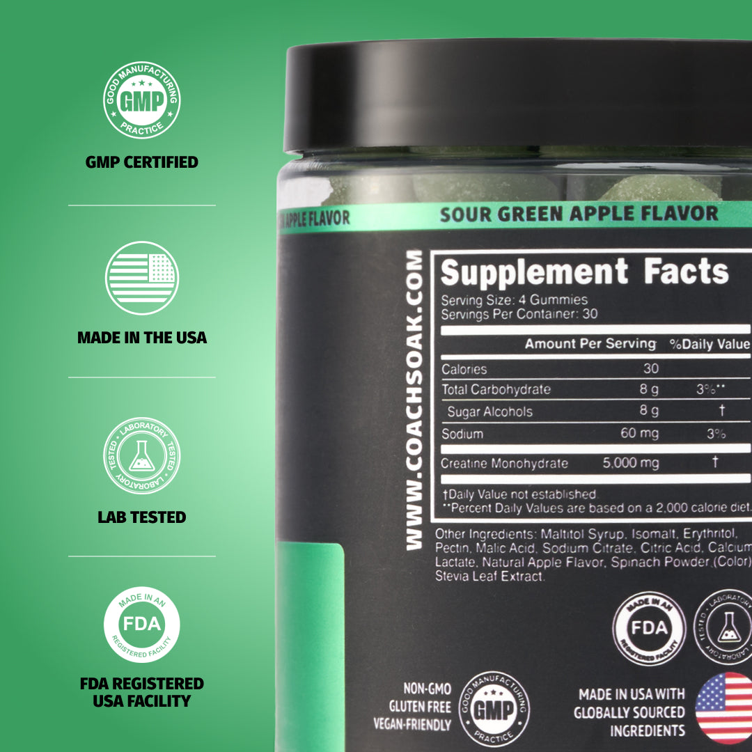 Creatine Monohydrate Gummies : Sour Apple Flavor - view 5 - Coach Soak