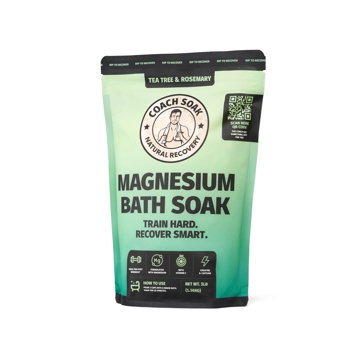 Coach Soak Magnesium Bath Soak – Tea Tree & Rosemary with Caffeine + Creatine