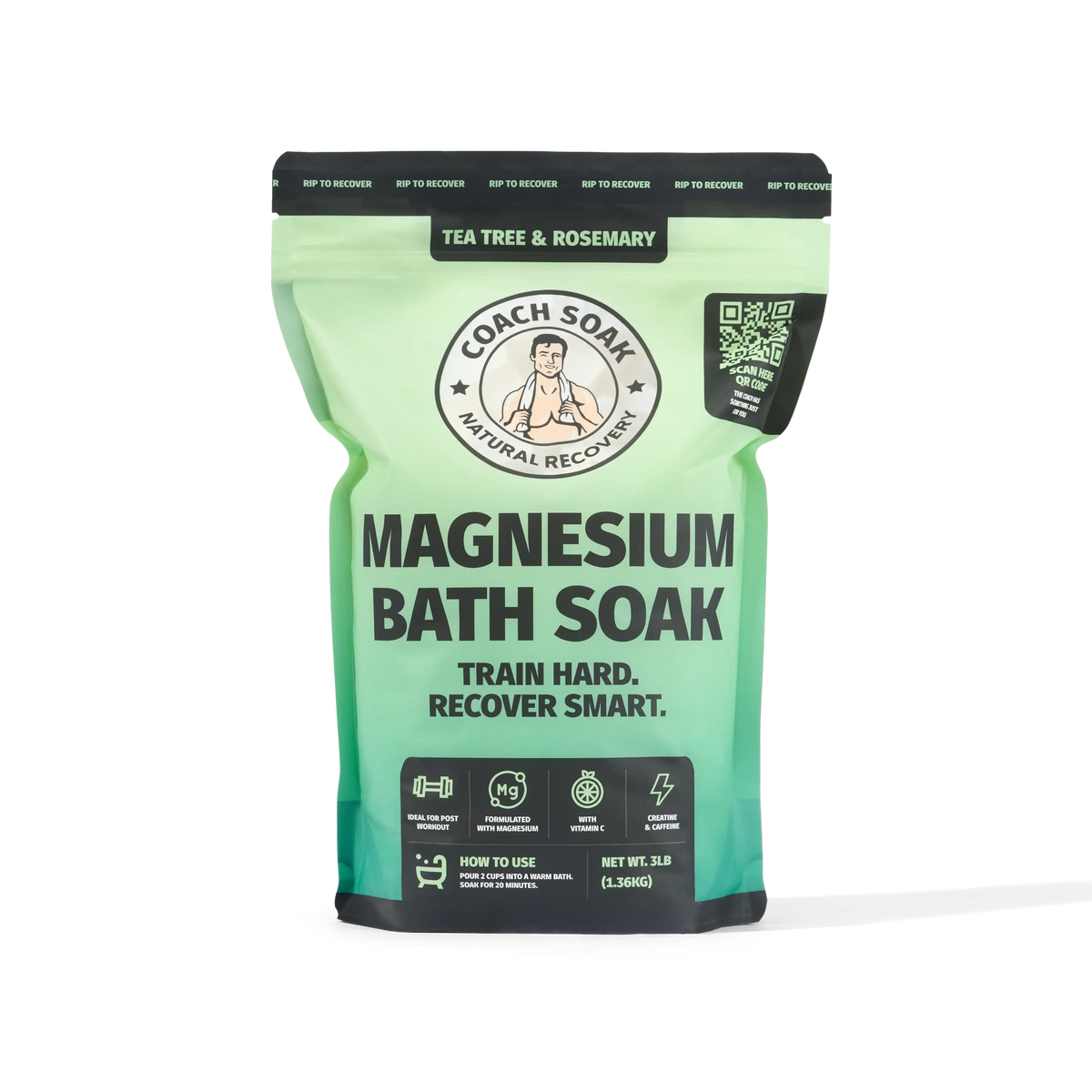 Coach Soak Magnesium Bath Soak – Tea Tree & Rosemary with Caffeine + Creatine