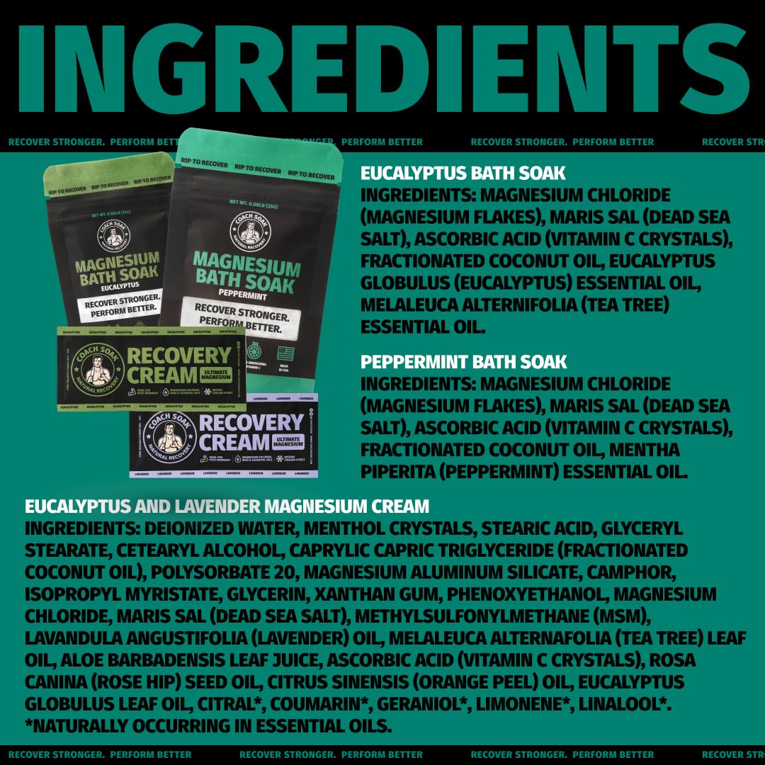 Discovery Kit (Set of 4) Magnesium Flakes Bath Salts & Magnesium Lotion - Lavender, Eucalyptus and Peppermint